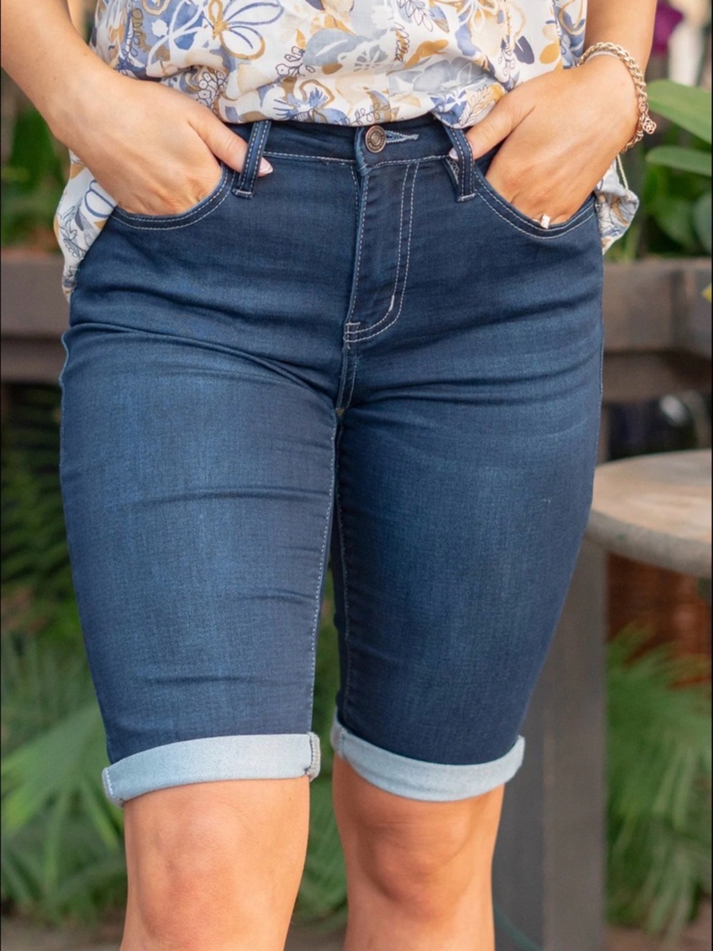 KanCan Dark Blue Rolled Cuff Bermuda Shorts